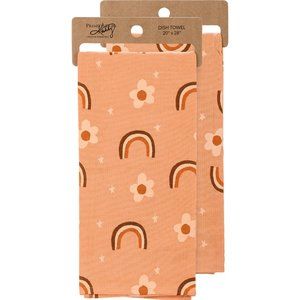 Retro Rainbow Kitchen Towel Set of 2 - '70s Style Flowers, Boho, Cotton. New.